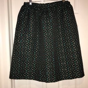 A-line metallic gold teal midi skirt w pockets